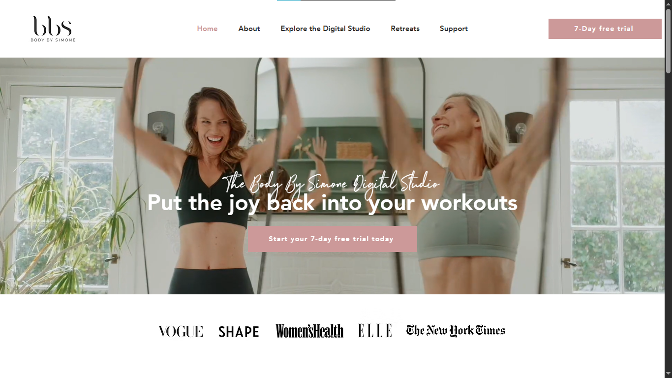 Body By Simone website built on Wix